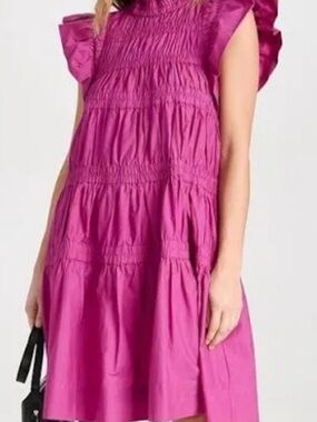 Women’s Sea NYC Fuchsia Ruffled Sleeve Smocked Dress